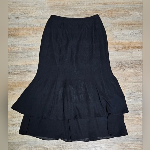 Double Ruffle Layered Black Skirt by Adrianna Papell, Midi, Fit & Flare Size 14 - Picture 2 of 11